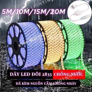 Dây đèn led đôi 2 hàng bóng 2835 hắt trần quấn cây, bọc nhựa chống nước đã kèm nguồn