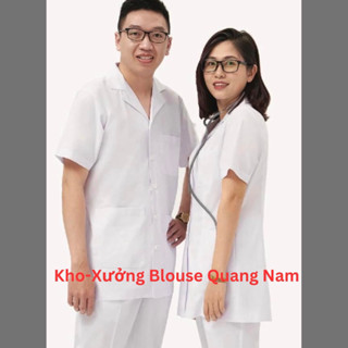  Áo Blouse Cộc Tay: Điều Dưỡng Y Tá Dược Sĩ  Dáng Ngắn Ngang Mông Vải Lon Nhập Khẩu 