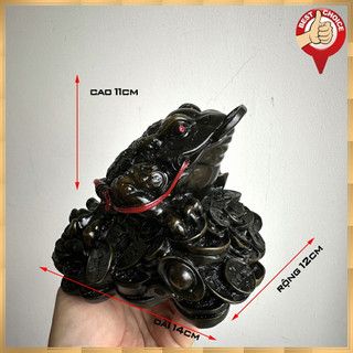 Tượng đá phong thủy tượng Cóc thiềm thừ 3 chân giữ tài lộc trang trí phong thủy - Cao 11cm - Màu nâu đen