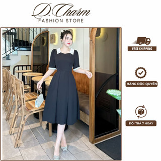 Váy phối cổ D' Charm dáng xòe chất gân ý cao cấp chống nhăn giữ form tốt giúp các cô nàng trở nên dịu dàng -DCVA2310