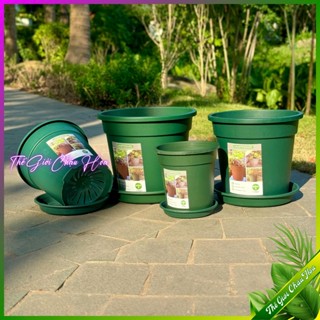 Chậu nhựa trồng cây, hoa hồng BẮC ÂU GALLONS II kèm đĩa lót, cây cảnh mini, để bàn, treo ban công, tiêu chuẩn Châu Âu