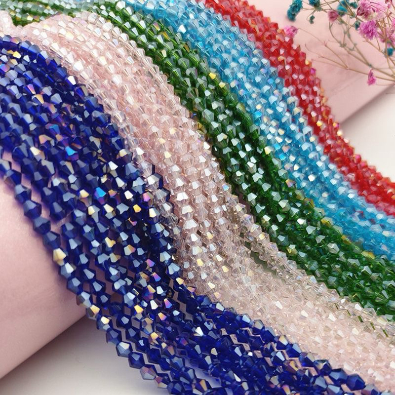 10 Dây Pha Lê 3mm/4mm Hạt Nón đủ màu làm phụ kiện