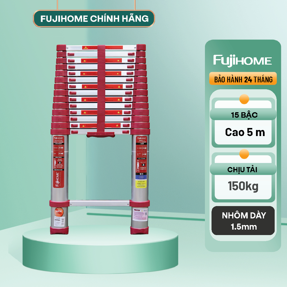 Thang nhôm đơn  rút gọn FUJIHOME TLI500R Cao 5m - Đế cao su chống trượt - Tải trọng 150kg