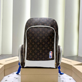 Balo đi học nam nữ Eo Vì da Pu nâu hoạ tiết vân hoa chữ monogram túi hộp zip đồng logo NBA boy phố BL50P