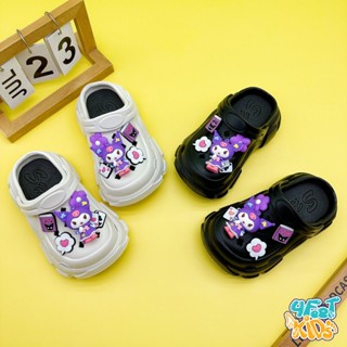  Tím 606 Dép sục quai hậu Kuromi cho bé gái từ 2-10 Tuổi đế cao 4cm với 2 màu Đen Trắng đính kèm sticker Siêu Dễ Thương 