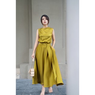 Đầm lụa nữ dáng dài trơn thắt eo Hiera Dress | Hà Cúc