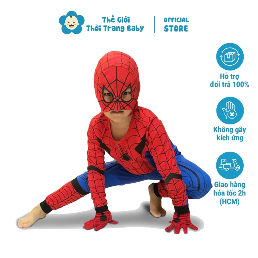   HCM Hỏa Tốc  Bộ Đồ Siêu Nhân Nhện Cho Bé Trai Spiderman Dài Tay Dưới 30Kg Vải Cotton Mềm Mịn Mặc Ấm Mùa Noel Tết B30 