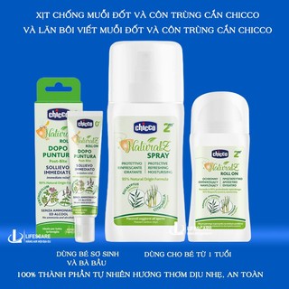 Xịt chicco chống muỗi đốt và công trùng cắn 100ml và lăn chicco bôi vết muỗi đốt và côn trùng cắn 10g