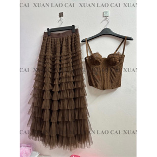 <Hàng Quảng Châu Sẵn> Set Áo + Chân Váy Nâu Set Tiểu Thư Loại 1