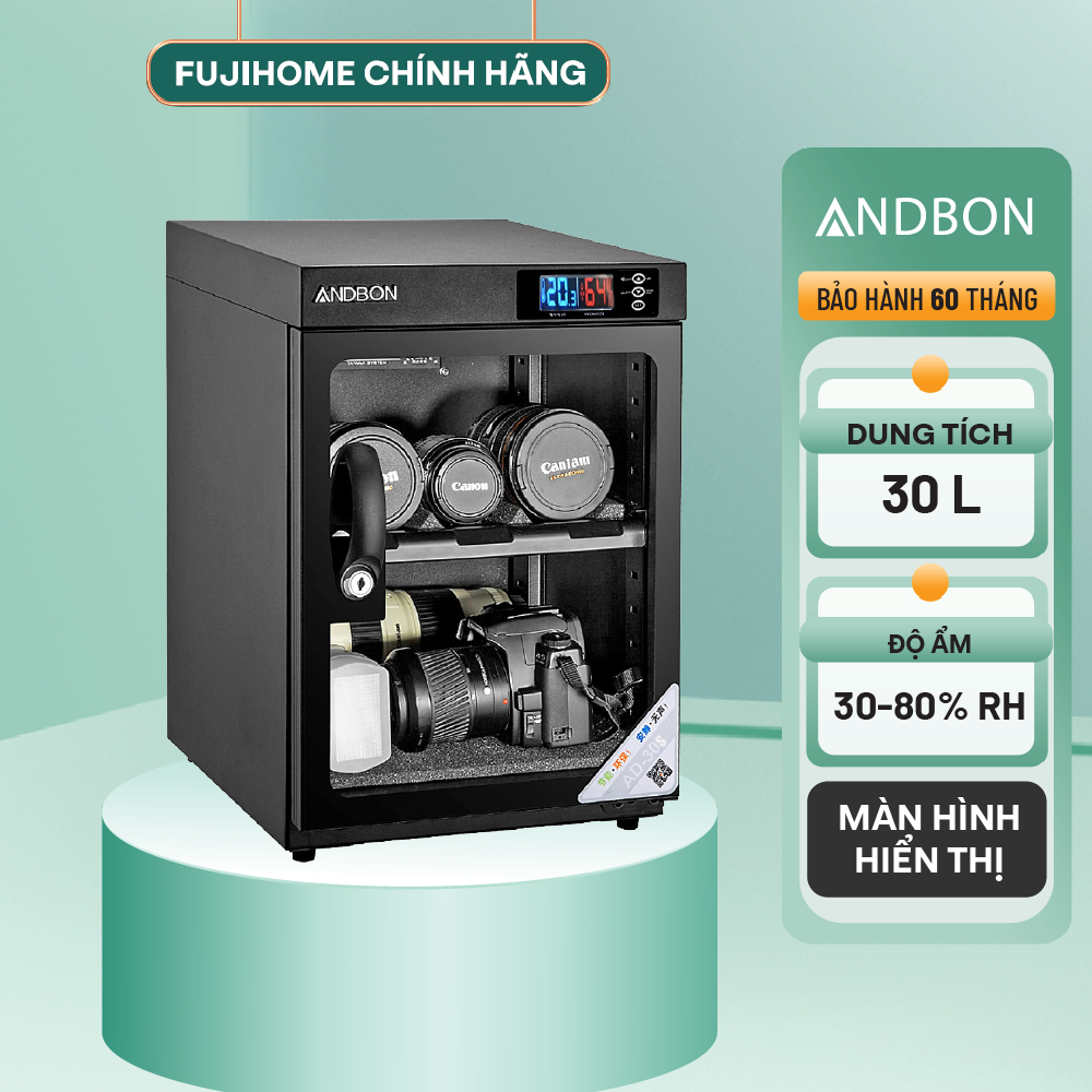 Tủ chống ẩm ANDBON AD-30S dung tích 30L - Có ổ khóa bảo vệ - Màn hình LED kép - Bảo hành điện tử