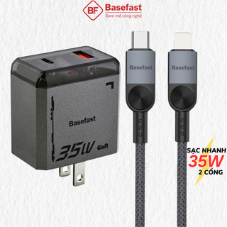 Bộ sạc nhanh 35W Basefast cho 15 16 pro max 11 12 13 14 ... Củ sạc 2 cổng PD35W kèm dây dù siêu bền