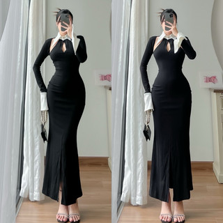 Đầm body maxi sơ mi cut out sexy ôm body tôn dáng