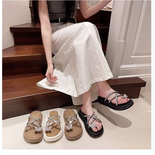 Dép nữ xỏ ngón đính đá hình bướm, thời trang kiểu hàn quốc, đi biển mua hè đế 3cm, chuẩn size, SAKI