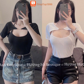 Set áo kiểu xích khoen sexy quyến rũ - Áo yếm Croptop dây tuỳ chỉnh cao thấp A64