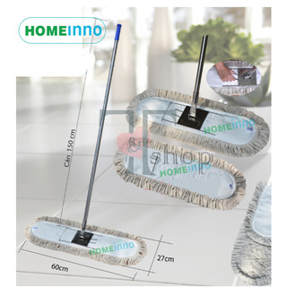 Chổi Lau Nhà CÁN THẲNG Sàn Bụi, Ẩm Vải Cotton Bản Lau 60cm Homeinno Dài 150cm