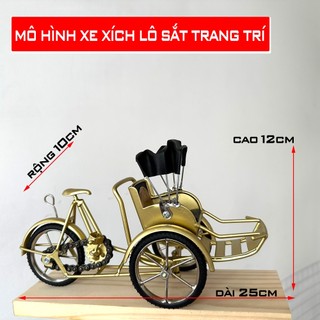 Dài 25cm - Xích lô sắt màu nhũ vàng - mỹ nghệ sắt Việt Nam - xích lô mô hình trang trí bàn làm việc