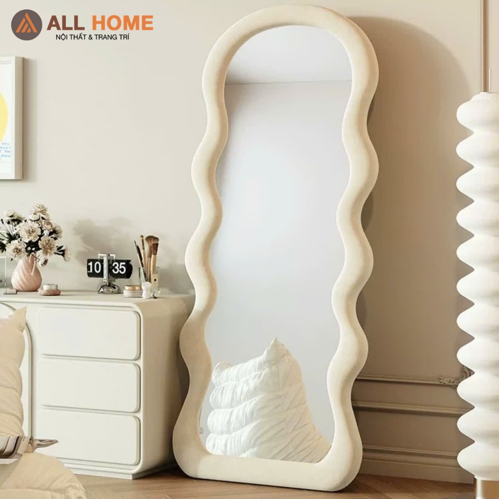 Gương Soi Toàn Thân Hình Sóng Đơn Decor ALLHOME Chất Liệu Nhung Nỉ Bọc Gương Đức nhập Khẩu