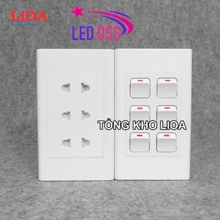 Combo ổ cắm điện ba 2 chấu LiOA 16A 3520W + 6 công tắc điện - Lắp nổi