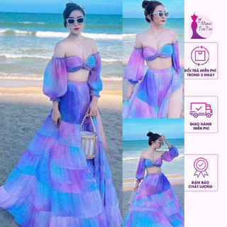 [New Maxi] Đầm Maxi Đi Biển ,Váy Đi Chơi New Omber tím xẻ tà siêu sang chảnh sành điệu Vintage Nàng Thơ Chil