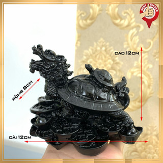 Tượng đá long quy _ Rùa đầu rồng trang trí phong thủy - Long quy cõng rùa con - Cao 10cm - Màu Đen Tuyền