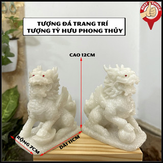 Cặp 2 Tượng Đá Tỳ Hưu Phong Thủy 2 Sừng - Trang Trí Bàn Làm Việc - Cao 12cm - Đá Non Nước