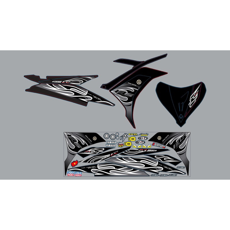 Nhãn dán tem lửa exciter 135 bạc đen decal 3 lớp