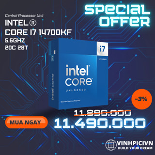 CPU Intel Core i7 14700KF (3.4GHz Turbo 5.6GHz / 20 Nhân 28 Luồng / 33MB / LGA 1700) [NEW]