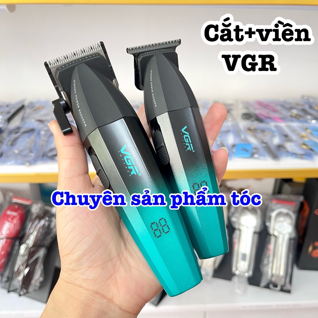 ✅VGR Tông đơ cắt tóc VGR 003 tăng tốc lưỡi mài chuốt sắc bén kim loại titanium sứ ceramic pin 2500mAh thời gian sử dụng