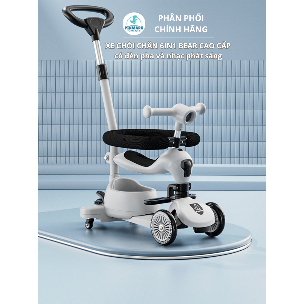 Xe chòi chân 6in1 Bear cao cấp (xe scooters 6in1) có đèn pha và nhạc phát sáng