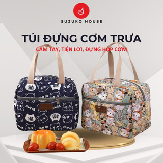  Túi đựng hộp cơm mèo cute SUZUKO HOUSE Túi xách đựng đồ ăn vải Canvas lót bạc dày mang đi làm văn phòng TC25 