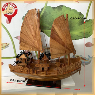 Mô hình thuyền gỗ trang trí nhà cửa Tàu buôn cổ Hạ Long Rồng - Gỗ Hương - Thân tàu dài 40cm - Buồm gỗ