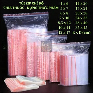 1 KG Túi Zip Viền Đỏ hàng Dầy. Túi zipper chỉ đỏ dùng để chia thuốc. Đựng phụ kiện, quần áo, thực phẩm.