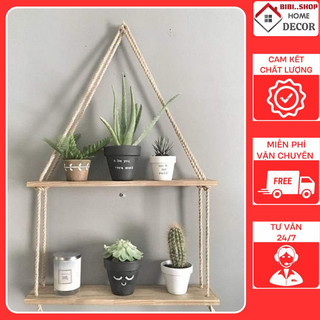 Kệ gỗ treo tường trang trí tặng kèm dây treo , Kệ treo tường dây thừng decor xinh