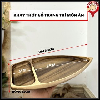 Khay trang trí sushi gỗ khay gỗ thuyền đựng sashimi thuyền gỗ sushi - Gỗ tràm nguyên khối - Dài 30cm