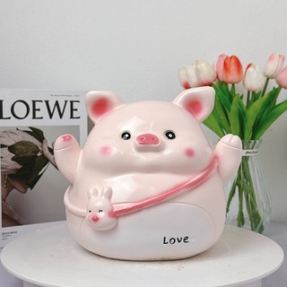 Heo đất tiết kiệm mẫu HEO ĐEO TÚI THỎ cute vô đối quà tặng, Heo đất trang trí, ống nhét tiền - HĐ48