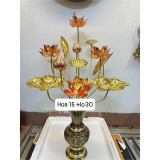 Combo 1 lọ hoa bằng đồng cao 30cm + 1 bó sen vàng 13 cành