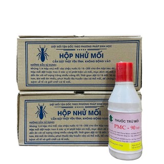 Combo diệt mối sinh học tận gốc pmc gồm 2 hộp nhử mối mồi gỗ thông trắng cực thơm và 1 lọ diệt mối pmc 90
