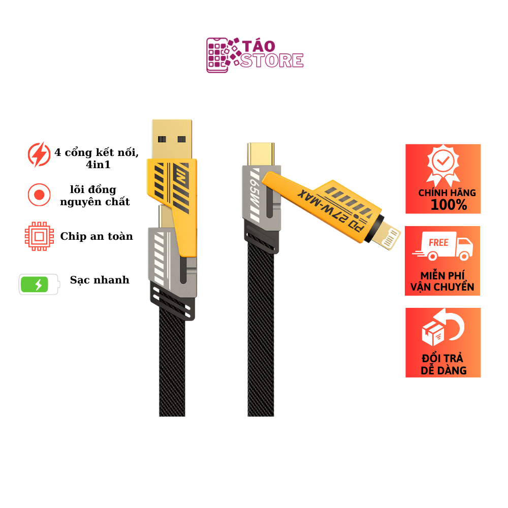 [Hoả Tốc] Cáp sạc nhanh 4 in 1, dây sạc 4 đầu tiện lơi: C to L 27W, C to C 60W, USB to C, USB to L, 