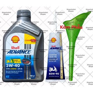 Combo Dầu Nhớt Tổng Hợp Tay Ga Shell Advance Ultra Scooter 5w40 800ml ( 0.8L )+ Nhớt Lap Shell + Kèm phễu – Shopnhott