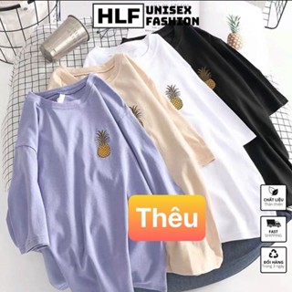 Áo thun tay lỡ form rộng thêu hình quả dứa rất xinh, áo phông form rộng size HLFashion