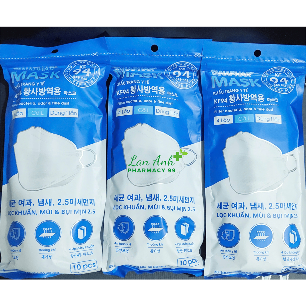 Khẩu trang y tế KF94 Tanaphar túi 10 chiếc date 4/25