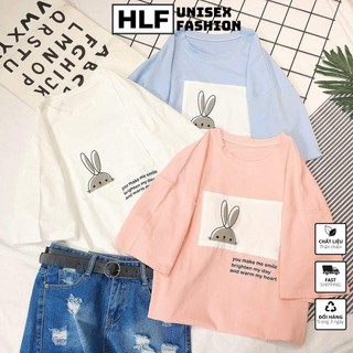 Áo thun nữ tay lỡ form rộng thỏ Make smile xinh đẹp, áo phông nữ form rộng HLFashion