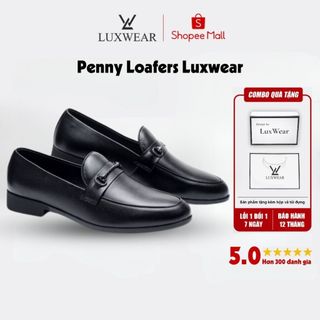 Giày lười nam da bò cao cấp đế khâu LuxWear Penny Loafers màu đen bảo hành 12 tháng GD01