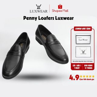 Giày lười nam da bò cao cấp đế khâu LuxWear Penny Loafers màu đen bảo hành 12 tháng GD04