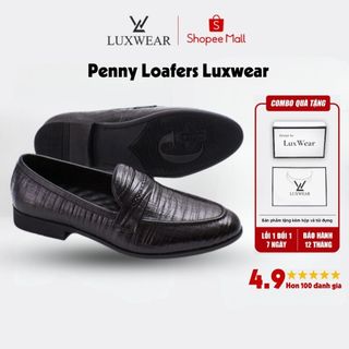 Giày lười nam da bò cao cấp đế khâu LuxWear Penny Loafers màu đen bảo hành 12 tháng GD02