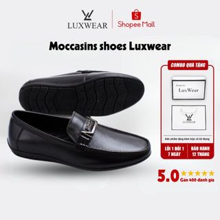 Giày lười nam da bò cao cấp đế khâu LuxWear Moccasins shoes màu đen bảo hành 12 tháng GM03