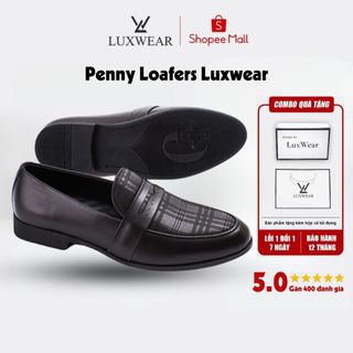 Giày lười nam da bò cao cấp đế khâu LuxWear Penny Loafers màu đen bảo hành 12 tháng GD03