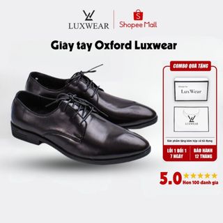 Giày tây nam công sở da bò cao cấp đế khâu LuxWear Oxford màu đen bảo hành 12 tháng GT01