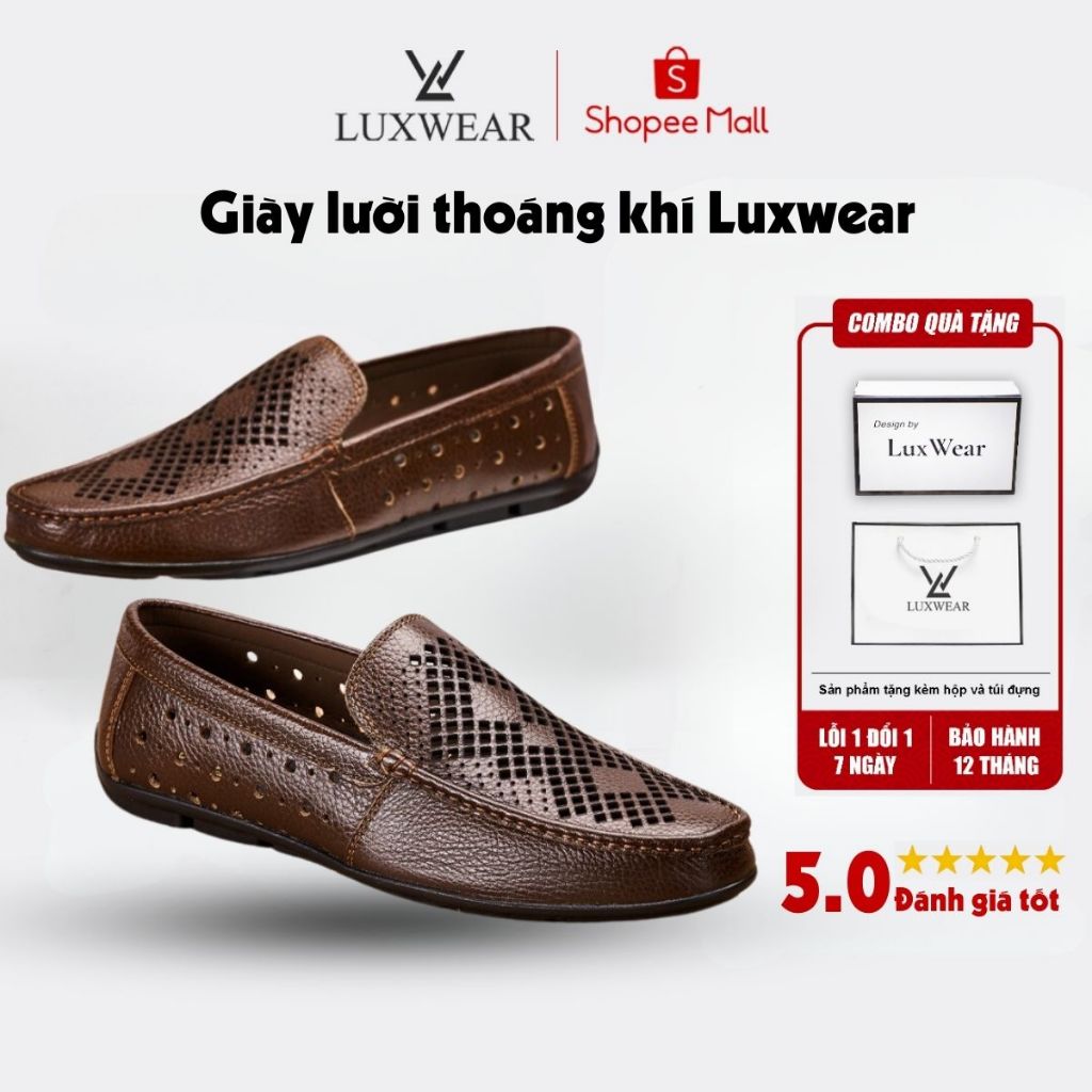 Giày lười nam thoáng khí LuxWear màu nâu phù hợp đi mùa hè - GH02