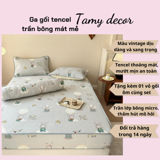 Bộ ga gối tencel ga gối vintage trần bông không có chăn Tamy Decor Tặng vỏ gối ôm đủ các size mát mẻ cho mùa hè